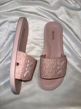 Michael Kors Powder Pink MK Logo Slide Sandals
